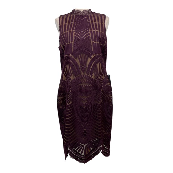 Bardot Women's US 10 Burgundy Lace Overlay High Neck Party Cocktail Dress NWT - Picture 1 of 12